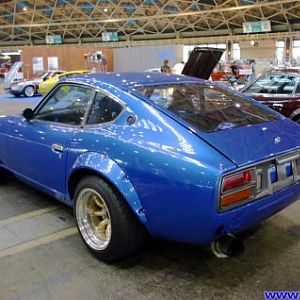 Blue 240Z with flares and Watanabe wheels