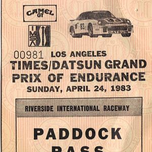 1983 Riverside Grand Prix of Endurance Paddock pass
